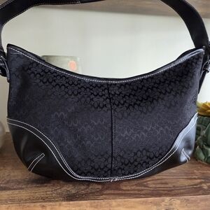 Faux Coach Black Shoulder Bag with Signature Pattern